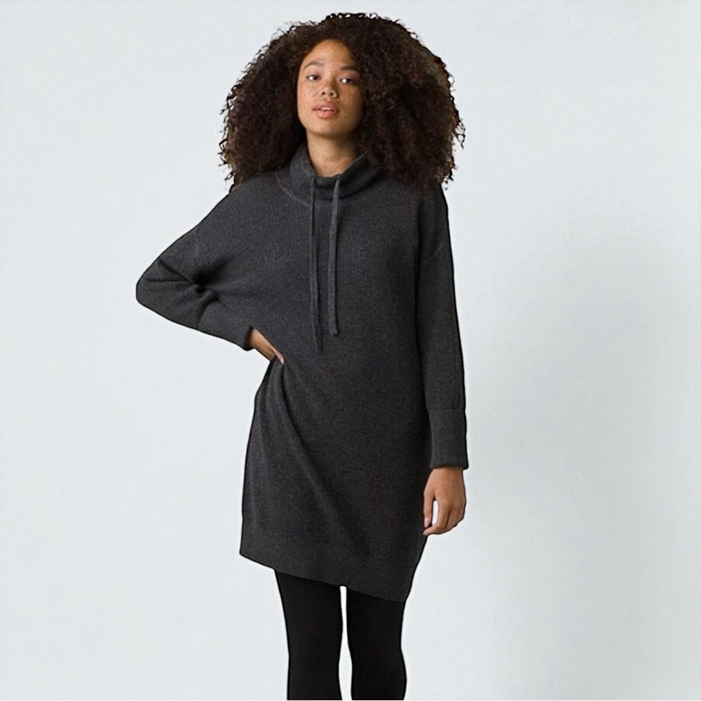 prAna Milani Charcoal Gray Knit Funnel Neck Sweater Dress
